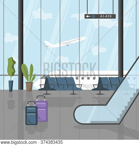 Airport Terminal Vector, Business Travel Concept, Waiting Hall