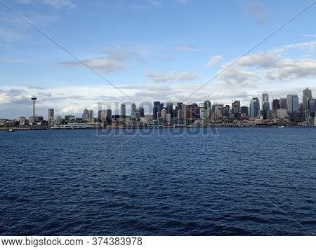 May 18, 2019 - Seattle, Wa:  Water View Of Downtown Seattle Buildings, Space Needle, Puget Sound And