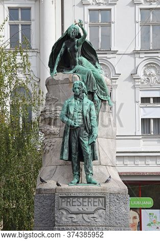 Ljubljana, Slovenia - October 13, 2014: Statue And Monument Of Famous Poet France Preseren In Ljublj