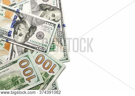 Money Background. One Hundred Dollars Of America. Usd Cash Money Isolated On White.