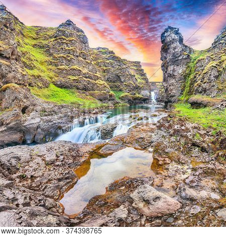 Marvelous View Of  Kolugljufur Canyon And Kolufossar Falls. Kolugljufur Gorge Is Located On River Vi