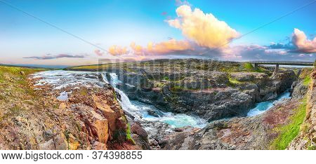 Astonishing View Of  Kolugljufur Canyon And Kolufossar Falls. Kolugljufur Gorge Is Located On River 