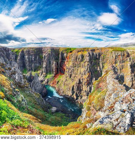 Marvelous View Of  Kolugljufur Canyon And Kolufossar Falls. Kolugljufur Gorge Is Located On River Vi