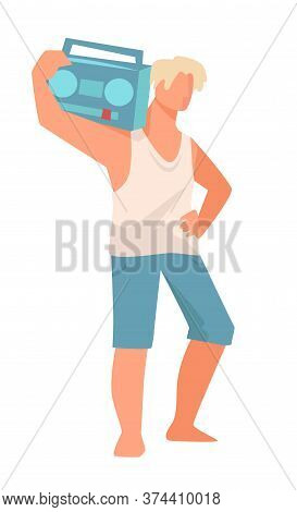 Man Carrying Retro Magnetophone, Male Character In Summer