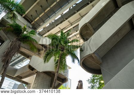 Low Angle View Of The Miami Metrorail Staircases Made Of Concrete