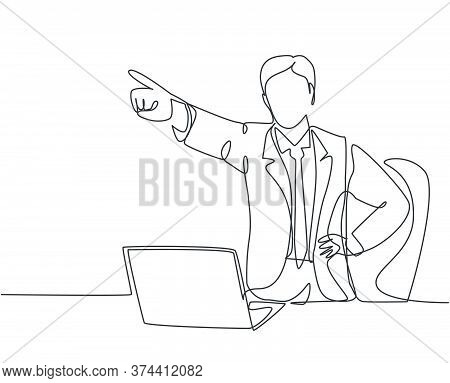 One Continuous Line Drawing Of Young Furious Male Manager Pointed In His Finger And Drive Away His S