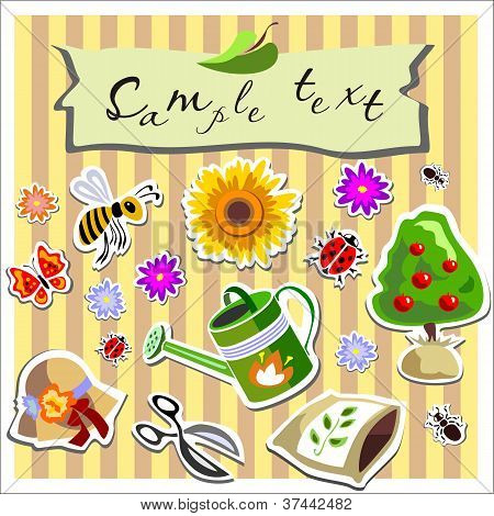 diferentes elementos de scrapbook jardinagem