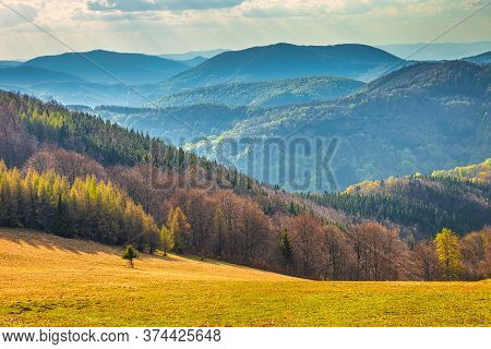 Landscape With Hills Covered With Forests. The Strazov Mountains  In Slovakia, Europe.