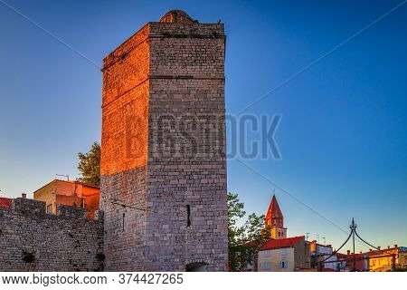 The Captain's Tower In Historic Center Of Zadar Town At Sunset, Croatia, Europe.