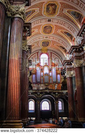 Poznan, Poland - May 05, 2015: Columns And Interiors Of A Fara Poznanska Baroque Parish And Collegia