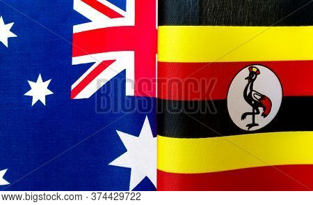 Fragments Of The National Flags Of Australia And The Republic Of Uganda Close Up