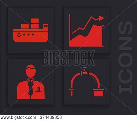 Set Industry Pipe And Valve, Oil Tanker Ship, Oil Price Increase And Businessman Or Stock Market Tra