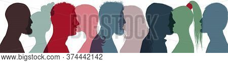 Silhouette Profile Group Of People Diversity. Community Avatar. Connection Between Brethren. Concept