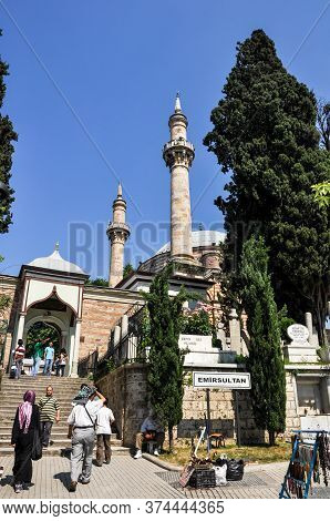 Bursa, Turkey - 25 June 2011: People Visit Emir Sultan Tomb At Emirsultan Complex Or Sultan Complex,