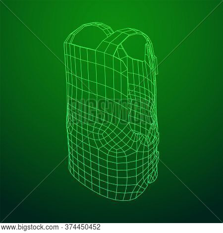 Police Flak Jacket Or Bulletproof Vest. Bullet Proof Concept. Wireframe Low Poly Mesh Vector Illustr