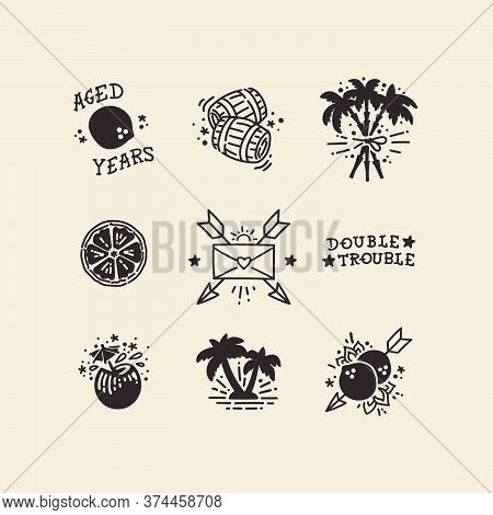 A Sheet With Flash Tattoos Or Icons Done In Authentic Old School Technique, Featuring Caribbean Vibe