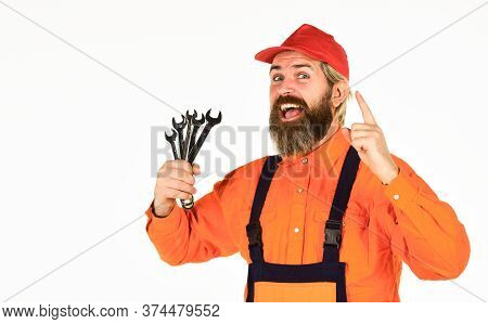 Wrench Tool Fixing Tightening Details. Professional Tools. Replacement Parts. Man Hold Wrench Tools.