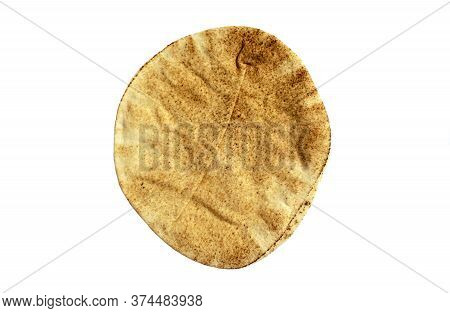 Famous Traditional Arabic Pita Bread Isolated On White Background. Top View. Flatbread.