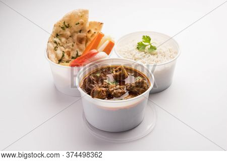 Mutton Masala Curry In Plastic Container For Home Delivery