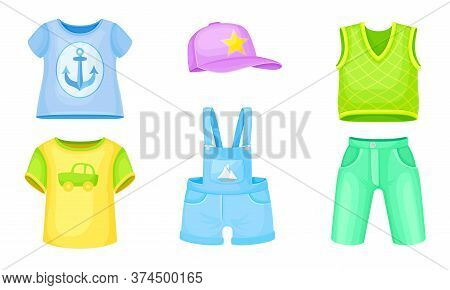 Clothes For Boys With Vest And Sweatshirt Vector Set