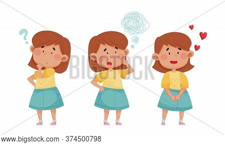 Emoji Girl With Different Face Expressions Vector Set