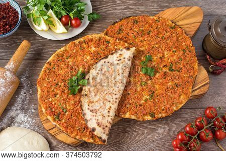 Delicious Turkish Pizza Lahmacun. This Lahmacun Is Tasty And Delicious