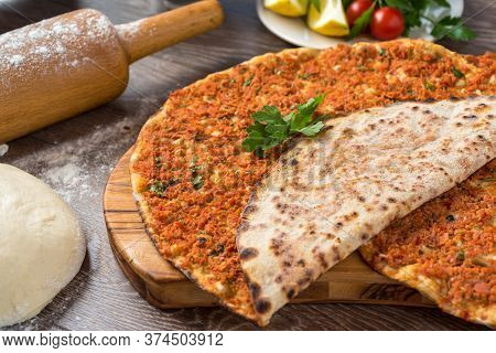 Delicious Turkish Pizza Lahmacun. This Lahmacun Is Tasty And Delicious