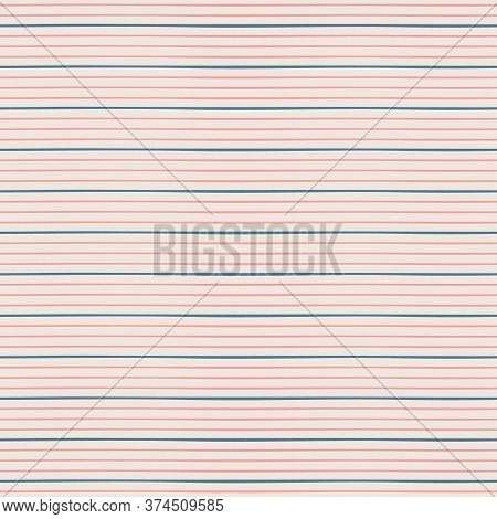Horizontal Seamless Irregular Thin Striped Pattern. Blue And Pink Color Stripes On Bige Background. 