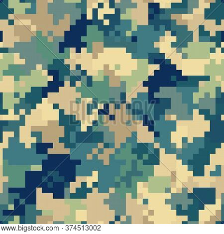 Military Camouflage Seamless Pattern. Urban Digital Pixel Style.
