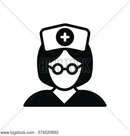 Black Solid Icon For Nurse Sister Avatar Woman Medical Care-taker