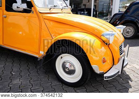 Bordeaux , Aquitaine / France - 06 20 2020 : Citroen 2cv French Classic Car In Front Detail View