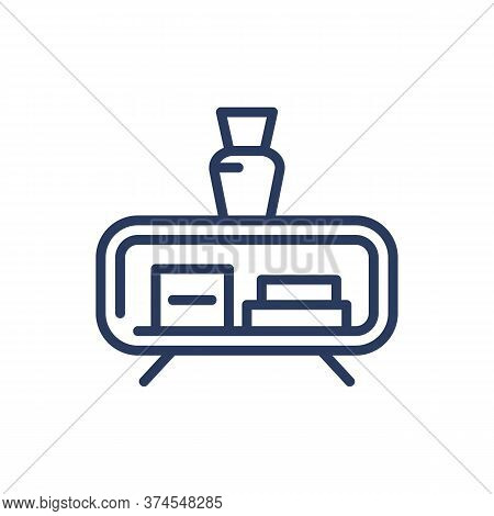 Cupboard Thin Line Icon. Buffet Sideboard, Vase Isolated Outline Sign. Home Interior, Furniture, Sto