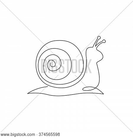 One Single Line Drawing Of Exotic Snail Mascot Concept For Healthy Food Logo Identity. High Nutritio
