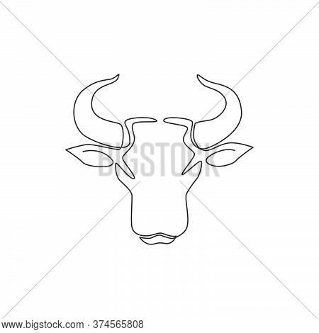 One Continuous Line Drawing Of Luxury Head Buffalo For Multinational Company Logo Identity. Luxury B
