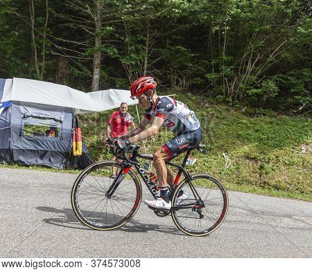 Le Bourget-du-lac, France - July 9, 2017: The South African Cyclists Louis Meintjes Of Uae Team Emir