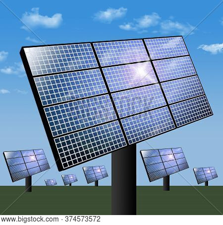 Here Is A View Of A Solar Farm With Rows Of Solar Panels Soaking Up Solar Energy On A Sunny Day With