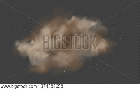 Dust Explosion, Sandstorm, Powder Burs On Transparent Background. Desert Wind With Cloud Of Dust And