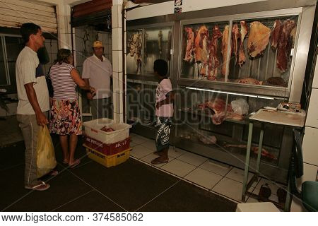 Itamaraju, Bahia / Brazil - November 18, 2010: Customers Are Seen Buying At Meat Market In The City 