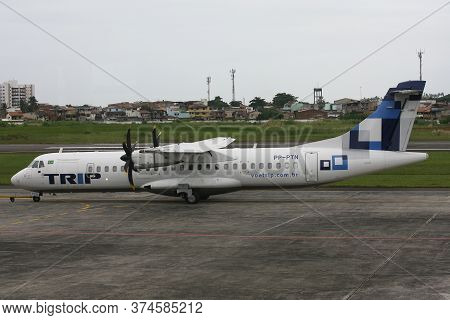 Ilheus, Bahia / Brazil - June 13, 2011: Atr-72 Aircraft From Trip Linhas Aereas Is Seen At Jorge Ama