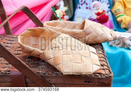 Russia, Khabarovsk, August 18, 2018: National Russian-folk Souvenirs, Bast Bast Shoes