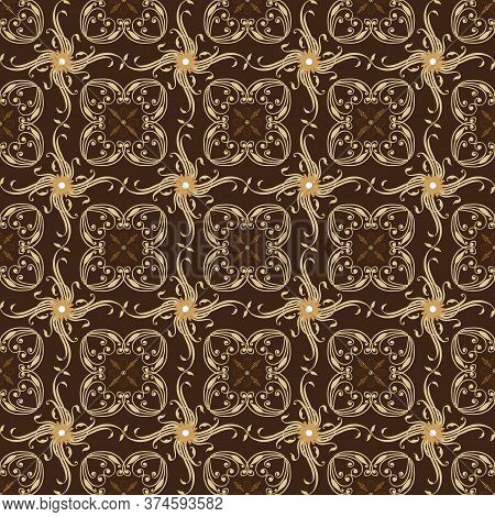 Beautiful Flower Pattern On Jogja Batik With Golden Brown Color Design