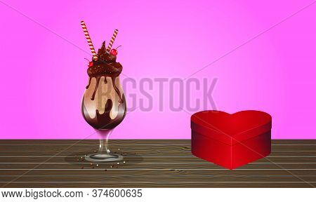 Mock Up Illustration Of Ice Cream Scoop On The Table