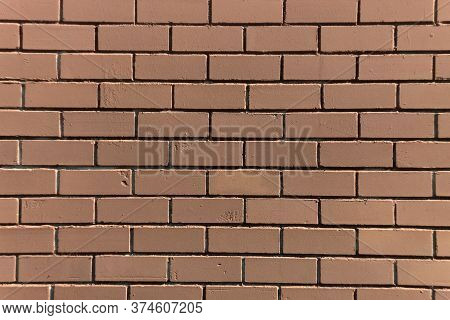 Brown Painted Brick Wall. Horizontal Brick Backgroun