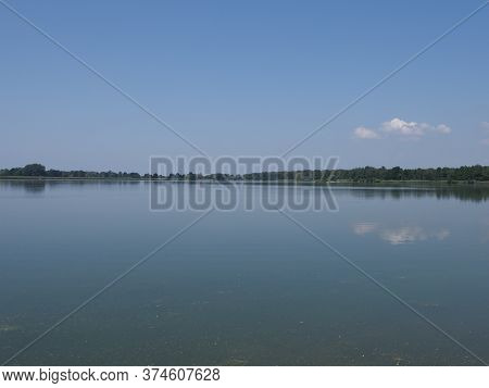 Artificial Pond In European Goczalkowice Town At Silesian District In Poland, Clear Blue Sky In 2020