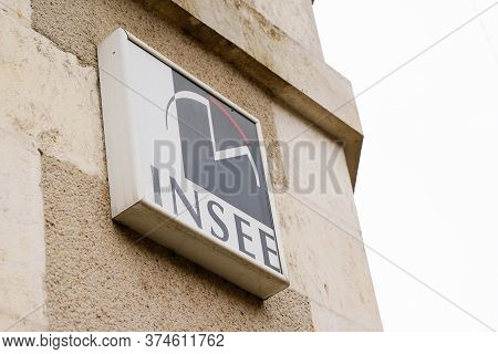 Bordeaux , Aquitaine / France - 06 20 2020 : Insee Logo Sign To National Institute Of Statistics  Ec