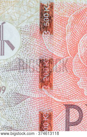 Plastic Security Strip On 500 Czk Banknote. Security Strip On Czech Koruna Banknote Created To Preve
