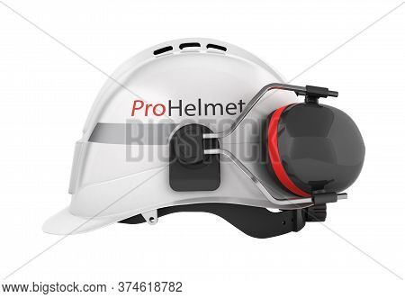 Hard Hat Safety Halmet With Earmuffs Isolated On White Background 3d Side View Without Shadow
