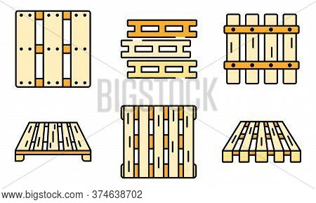 Pallet Icons Set. Outline Set Of Pallet Vector Icons Thin Line Color Flat On White