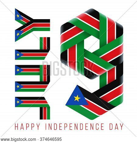 Congratulatory Design For July 9, Independence Day Of South Sudan. Text Made Of Bended Ribbons With 