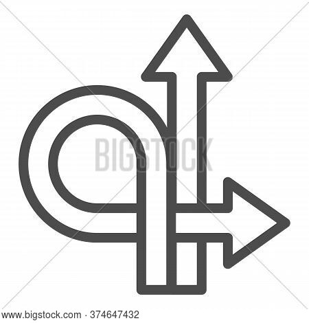 Arrows Straight And Turn Back Line Icon, Traffic Concept, U-turn Sign On White Background, Go Straig